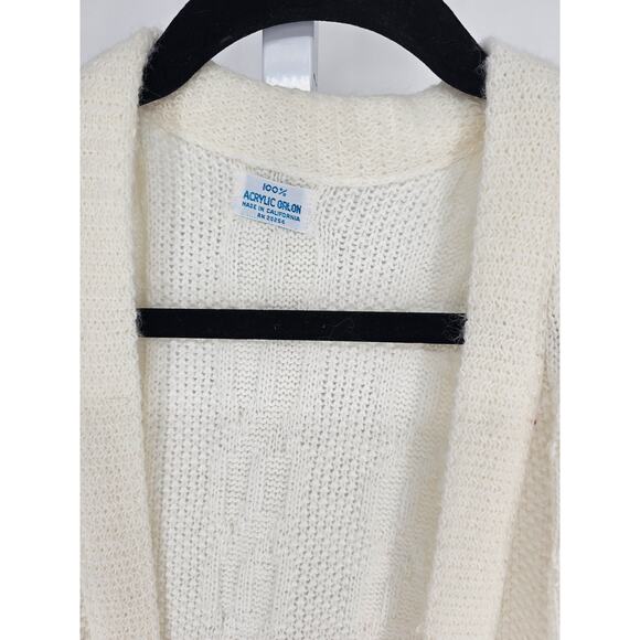 VTG Women's Sleeveless Open Front Cream Ribbed Acrylic Cardigan Size M - Picture 3 of 4